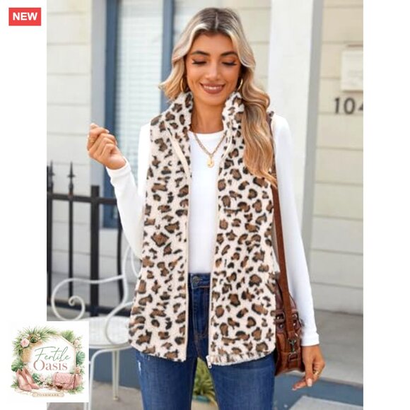 Sleeveless Sherpa Fleece Vest Lightweight Zip Up Winter Outerwear With Pockets - Picture 2 of 7